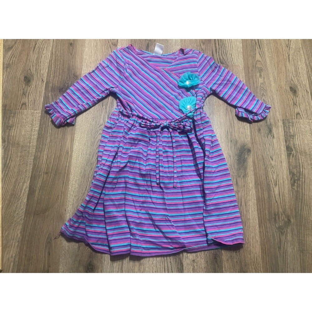 Dollie and Me Dress, Girl's Size 10, Blue Pink Purple, Striped, Long Sleeve